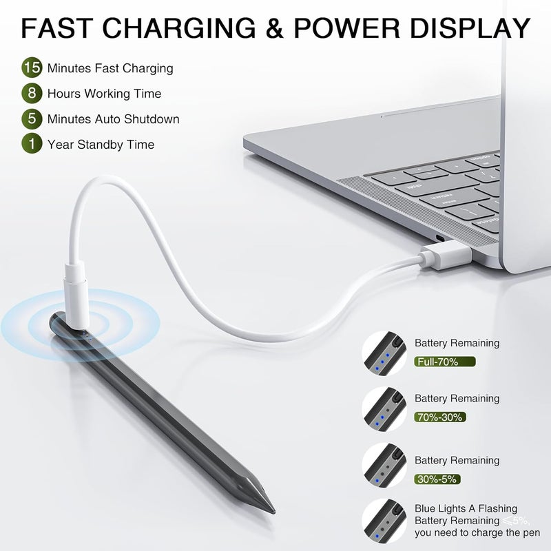 HATOKU Pen for iPad 2018-2025, 15 Mins Fast Charging Pencil 1st Gen with Tilt & Palm Rejection Compatible with iPad Air 3/4/5/M2/M3, iPad mini 5/6/7, iPad 6/7/8/9/10/11, iPad Pro 11/12.9"/M4 M5(Black) - Image 3